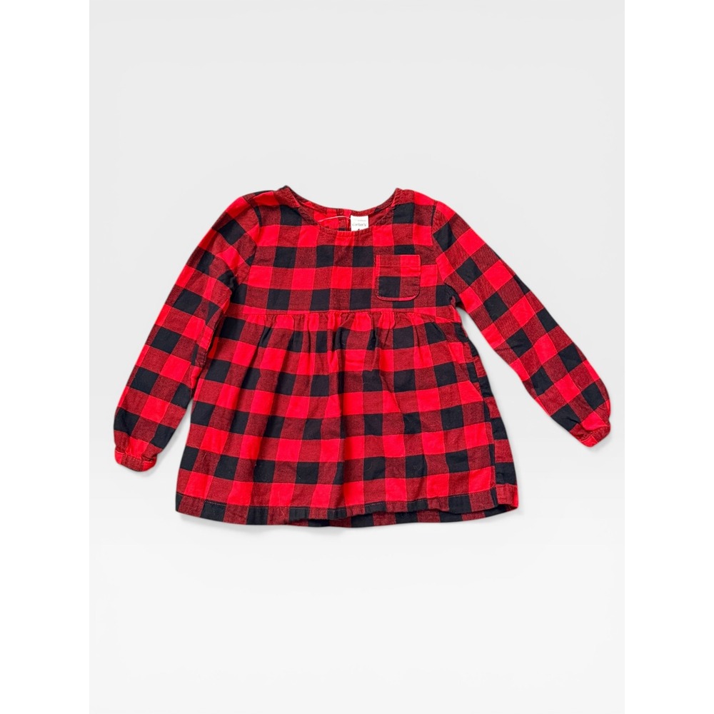 Carters Toddler Girls 4T Red Black Buffalo Plaid Long Sleeve Peplum Tunic Top